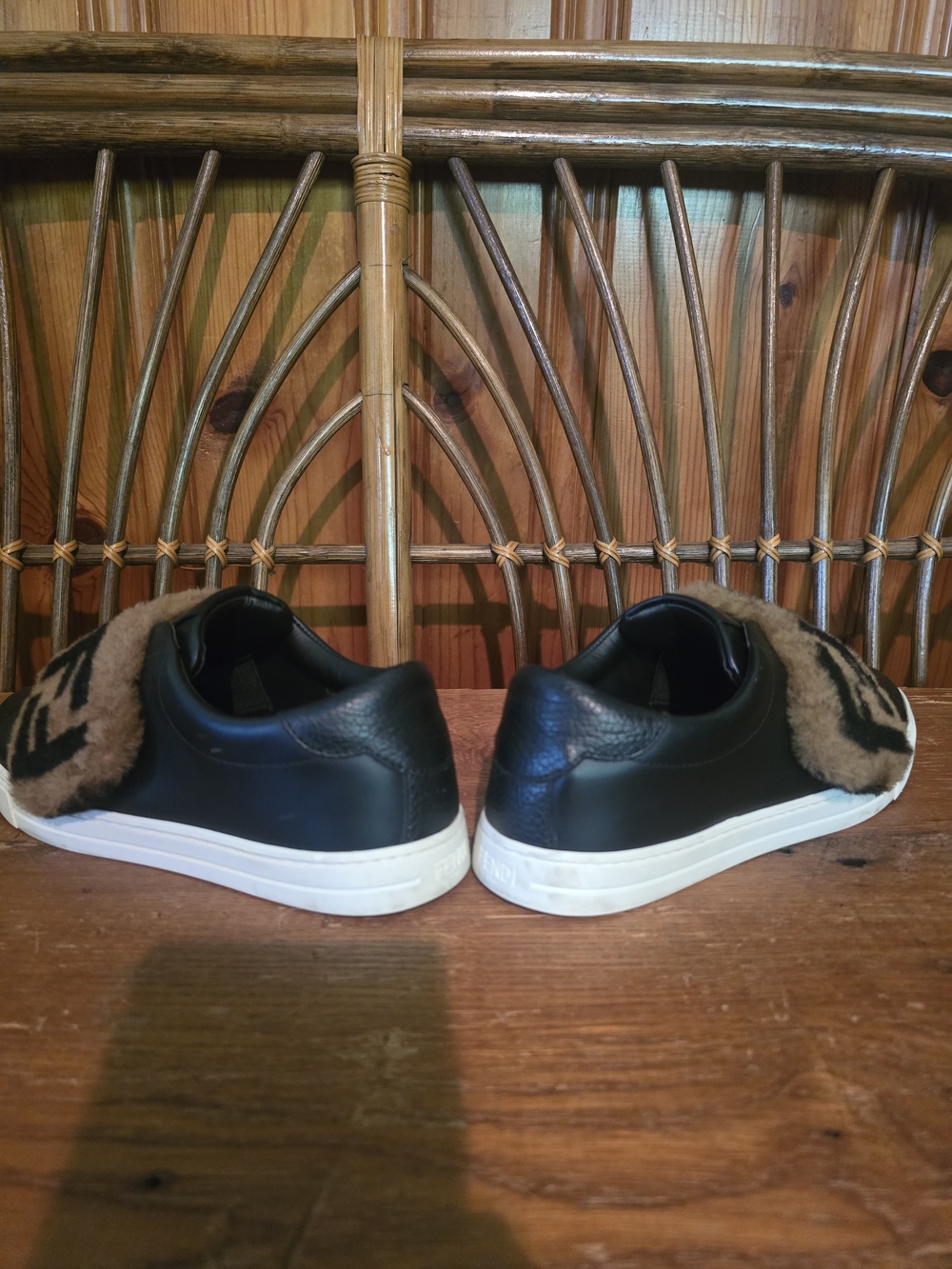 Fendi Black Leather Sneakers with Brown Shearling FF Strap - Picture 11 of 16